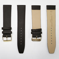 Genuine Leather Watch Band, Plain Dark Brown, Non Stitches, 20MM and 22MM, Regular Size, Stainless Steel Golden Buckle