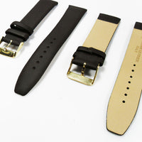 Genuine Leather Watch Band, Plain Dark Brown, Non Stitches, 20MM and 22MM, Regular Size, Stainless Steel Golden Buckle