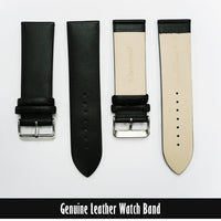 Genuine Leather Watch Band, Black Padded, Plain, No Stitches, 26MM, XL Size, Silver Buckle - Universal Jewelers & Watch Tools Inc. 