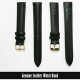 Genuine Leather Watch Band, Black Padded, Stitched, Black Thread, 16MM, Regular Length, Golden  Buckle - Universal Jewelers & Watch Tools Inc. 