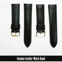 Genuine Leather Watch Band, Black Padded, Stitched, White Thread, 22MM, Regular Length, Golden Buckle - Universal Jewelers & Watch Tools Inc. 