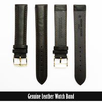 Genuine Leather Watch Band, Dark Brown Padded, Stitched, Brown Thread, 20MM, Regular Length, Golden Buckle - Universal Jewelers & Watch Tools Inc. 