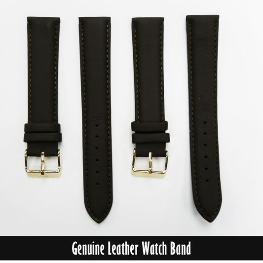 Genuine Leather Watch Band, Dark Brown Padded, Stitched, Brown Thread, 20MM, XL Size, Golden Buckle - Universal Jewelers & Watch Tools Inc. 