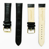Genuine Leather Watch Band, Black Alligator Straps, Padded, Black Stitches, 20MM, Regular Size, Stainless Steel Silver and Gold Buckle