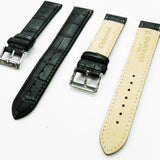 Genuine Leather Watch Band, Black Alligator Straps, Padded, Black Stitches, 20MM, Regular Size, Stainless Steel Silver and Gold Buckle