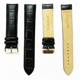 Genuine Leather Watch Band, Black Alligator Straps, Padded, Black and Orange Stitches, 20MM and 24MM, XL Size, Stainless Steel Silver and Gold Buckle