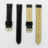 Genuine Leather Watch Band, Black Alligator Straps, Padded, White Stitches, 18MM, Regular Size, Stainless Steel Silver and Gold Buckle