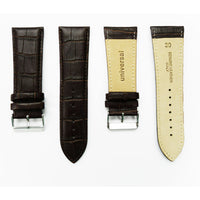 Genuine Leather Watch Band, Brown Alligator Straps, Padded, Brown Stitches, 28MM and 30MM, Regular Size, Stainless Steel Silver Buckle