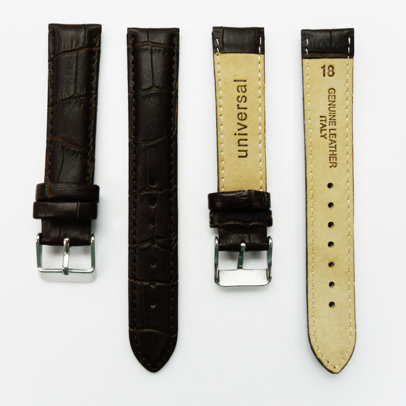 Load image into Gallery viewer, Genuine Leather Watch Band, Dark Brown Alligator Straps, Padded, Brown Stitches, 18MM, XL Size, Stainless Steel Silver Buckle
