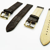 Genuine Leather Watch Band, Dark Brown Alligator Straps, Padded, Brown and White Stitches, 20MM, Regular Size, Stainless Steel Silver and Gold Buckle