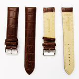 Genuine Leather Watch Band, Dark Brown Alligator Straps, Padded, Brown and White Stitches, 22MM and 24MM, XL Size, Stainless Steel Silver and Gold Buckle