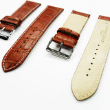 Genuine Leather Watch Band, Light Brown Alligator Straps, Padded, White Stitches, 26MM, Regular Size, Stainless Steel Silver Buckle