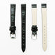 Genuine Leather Womens Watch Band, Black Alligator, Flat, No Stitches, 12MM Regular and 12MM XL Size, Stainless Steel Silver and Gold Buckle