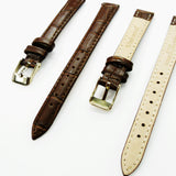 Genuine Leather Womens Watch Band, Black and Brown Alligator Style Padded, Black and Brown Stitches, 12MM Regular Size, Stainless Steel Silver and Gold Buckle