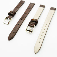 Genuine Leather Womens Watch Band, Brown Alligator, Flat, No Stitches, 12MM Regular and 12MM XL Size, Stainless Steel Silver and Gold Buckle