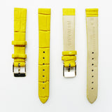 Genuine Leather Womens Watch Band, Yellow Alligator, Flat, No Stitches, 14MM Regular and 14MM XL Size, Stainless Steel Silver and Gold Buckle