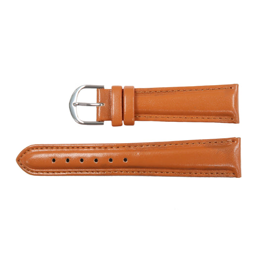 Genuine Leather Watch Band 16-20mm Padded Classic Plain Grain Stitched Brown Tan - Universal Jewelers & Watch Tools Inc. 