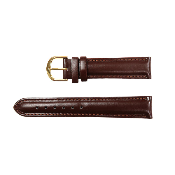 Genuine Leather Watch Band 16-20mm Padded Classic Plain Grain Stitched Brown Tan - Universal Jewelers & Watch Tools Inc. 