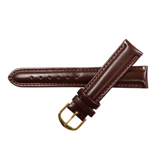 Genuine Leather Watch Band 16-20mm Padded Classic Plain Grain Stitched Brown Tan - Universal Jewelers & Watch Tools Inc. 