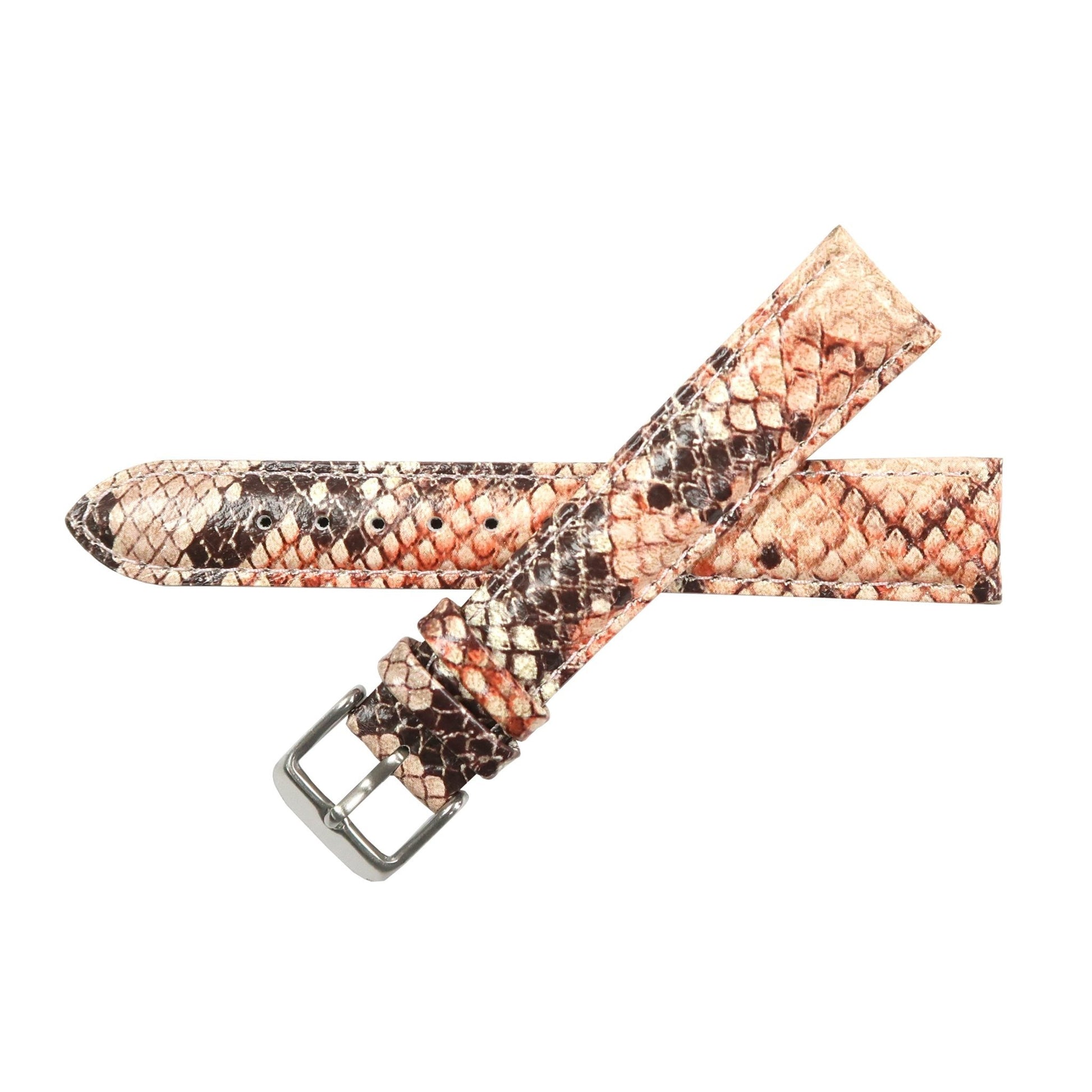 Genuine Leather Watch Band 18mm Padded Lizard Grain Stitched Multibrown - Universal Jewelers & Watch Tools Inc.