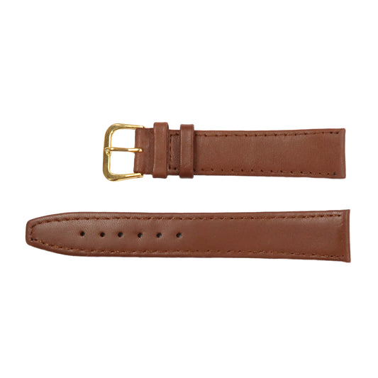 Genuine Leather Watch Band 16-20mm Flat Classic Plain Grain Stitched Brown Light Brown - Universal Jewelers & Watch Tools Inc. 