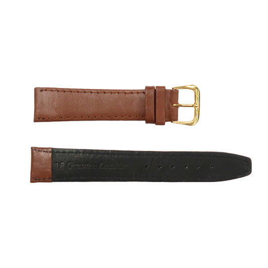 Genuine Leather Watch Band 16-20mm Flat Classic Plain Grain Stitched Brown Light Brown - Universal Jewelers & Watch Tools Inc. 
