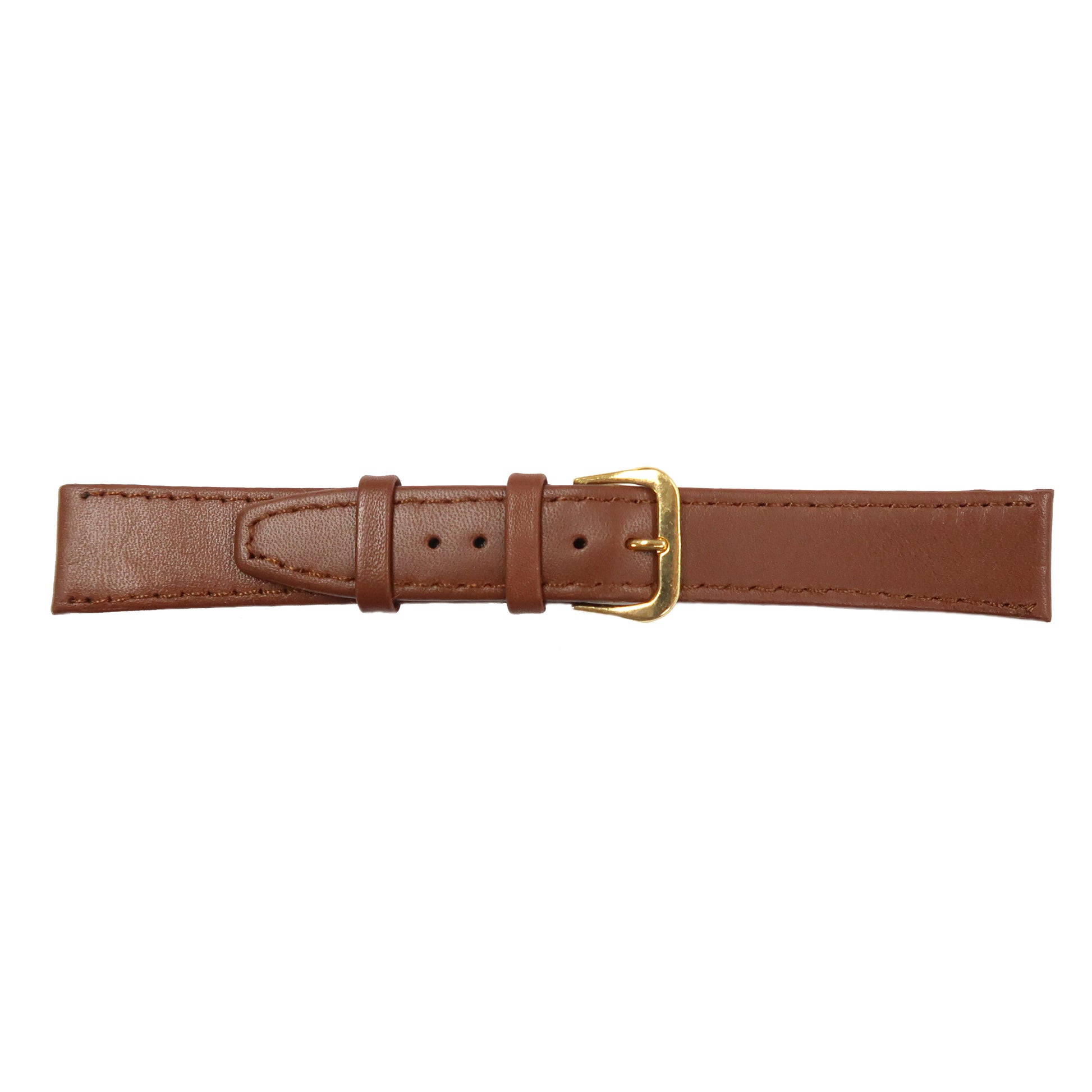 Genuine Leather Watch Band 16-20mm Flat Classic Plain Grain Stitched Brown Light Brown - Universal Jewelers & Watch Tools Inc. 