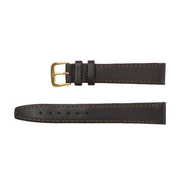 Genuine Leather Watch Band 16-20mm Flat Classic Plain Grain Stitched Brown Light Brown - Universal Jewelers & Watch Tools Inc. 