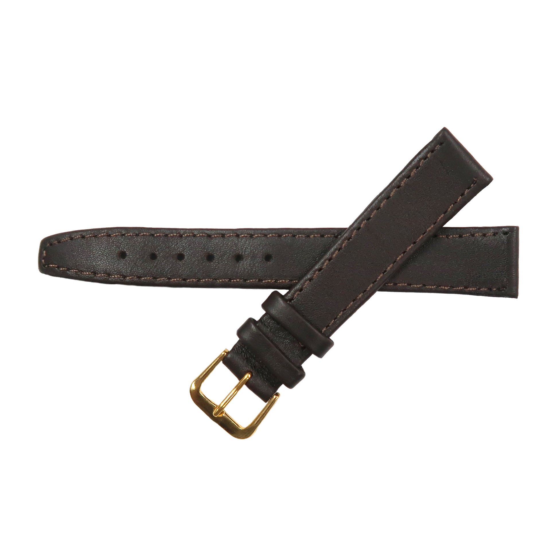 Genuine Leather Watch Band 16-20mm Flat Classic Plain Grain Stitched Brown Light Brown - Universal Jewelers & Watch Tools Inc. 