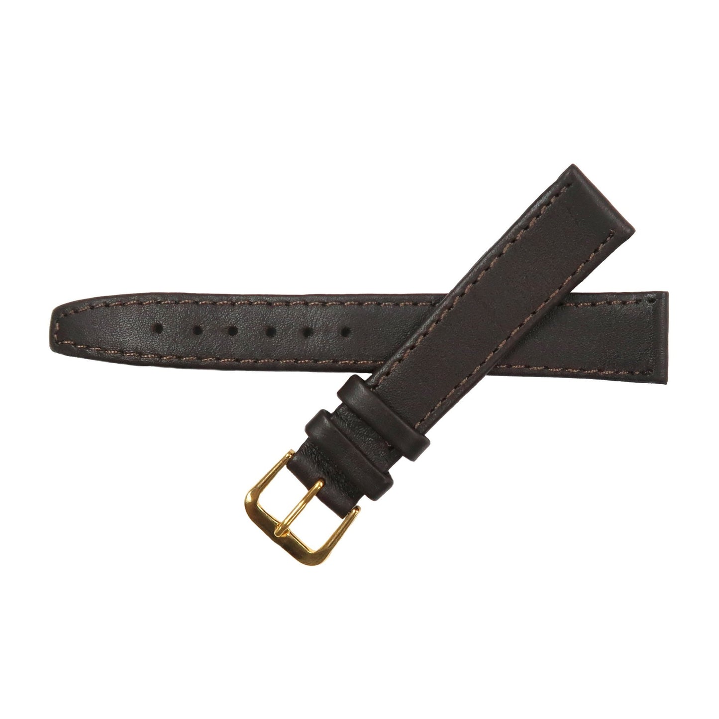 Genuine Leather Watch Band 16 - 20mm Flat Classic Plain Grain Stitched Brown Light Brown - Universal Jewelers & Watch Tools Inc.