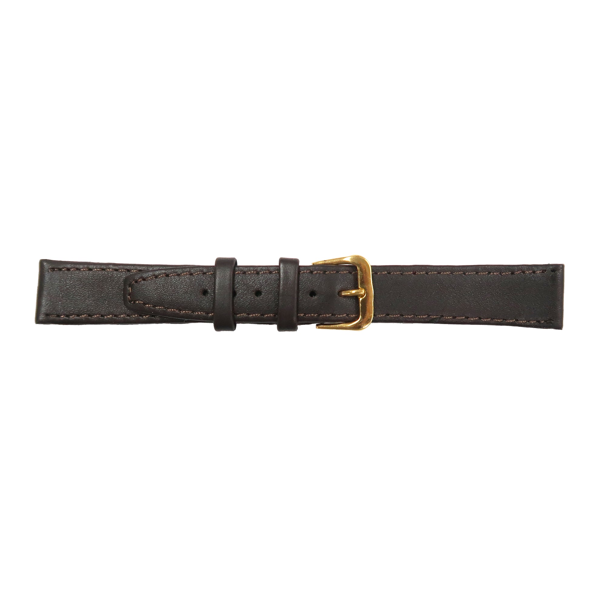 Genuine Leather Watch Band 16-20mm Flat Classic Plain Grain Stitched Brown Light Brown - Universal Jewelers & Watch Tools Inc. 