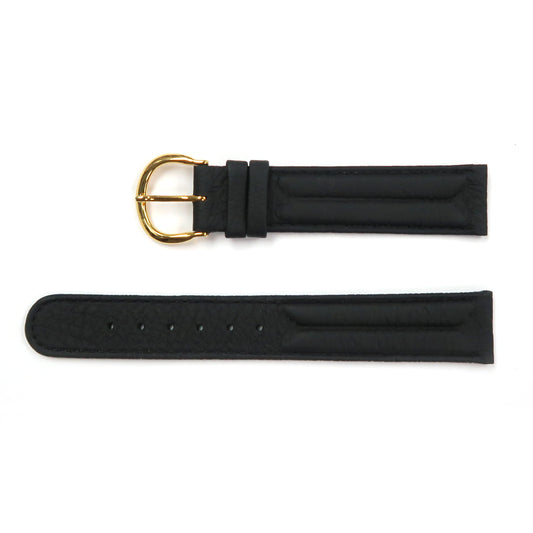 Genuine Leather Watch Band 16-20mm Padded Classic Plain Grain Stitched in Black, Brown, Tan, Burgundy - Universal Jewelers & Watch Tools Inc. 