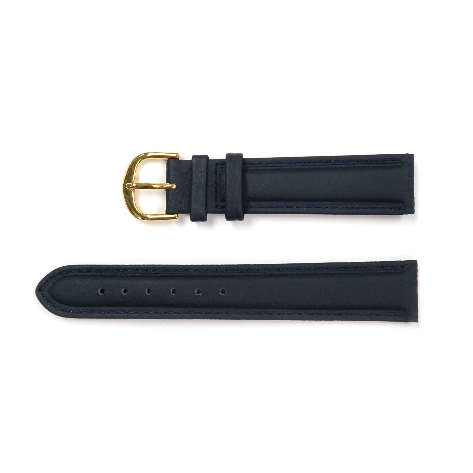 Genuine Leather Watch Band 16 - 26mm Padded Classic Plain Grain Stitched in Black, Dark Blue, Brown, Dark Brown, Tan, Burgundy - Universal Jewelers & Watch Tools Inc.