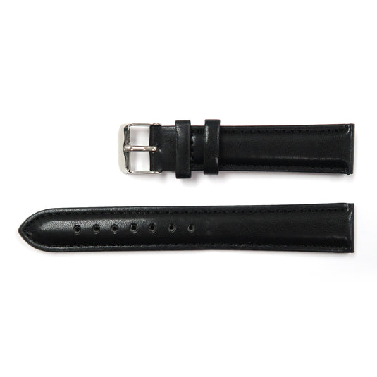 Faux Leather Watch Band Padded Classic Plain Grain Stitched in Black - Universal Jewelers & Watch Tools Inc. 