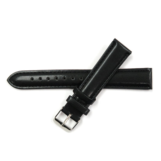 Faux Leather Watch Band Padded Classic Plain Grain Stitched in Black - Universal Jewelers & Watch Tools Inc. 