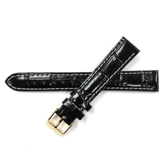 Faux Leather Watch Band Padded Alligator Grain Stitched in Black and Brown 12-24mm - Universal Jewelers & Watch Tools Inc. 