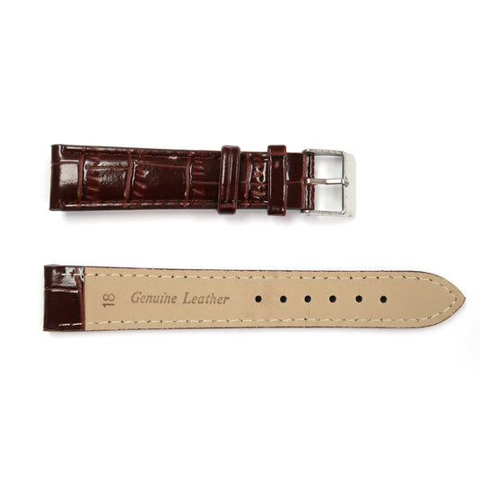 Faux Leather Watch Band Padded Alligator Grain Stitched in Black and Brown 12-24mm - Universal Jewelers & Watch Tools Inc. 