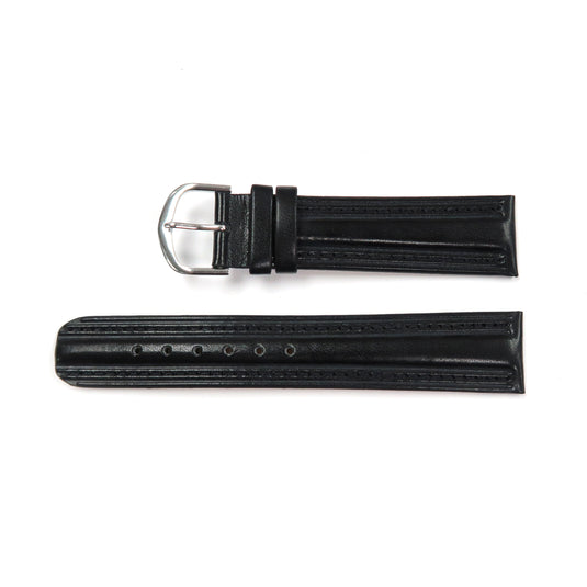 Genuine Leather Watch Band Padded Classic Plain Grain Stitched in Black an Brown 16,18,20mm - Universal Jewelers & Watch Tools Inc. 