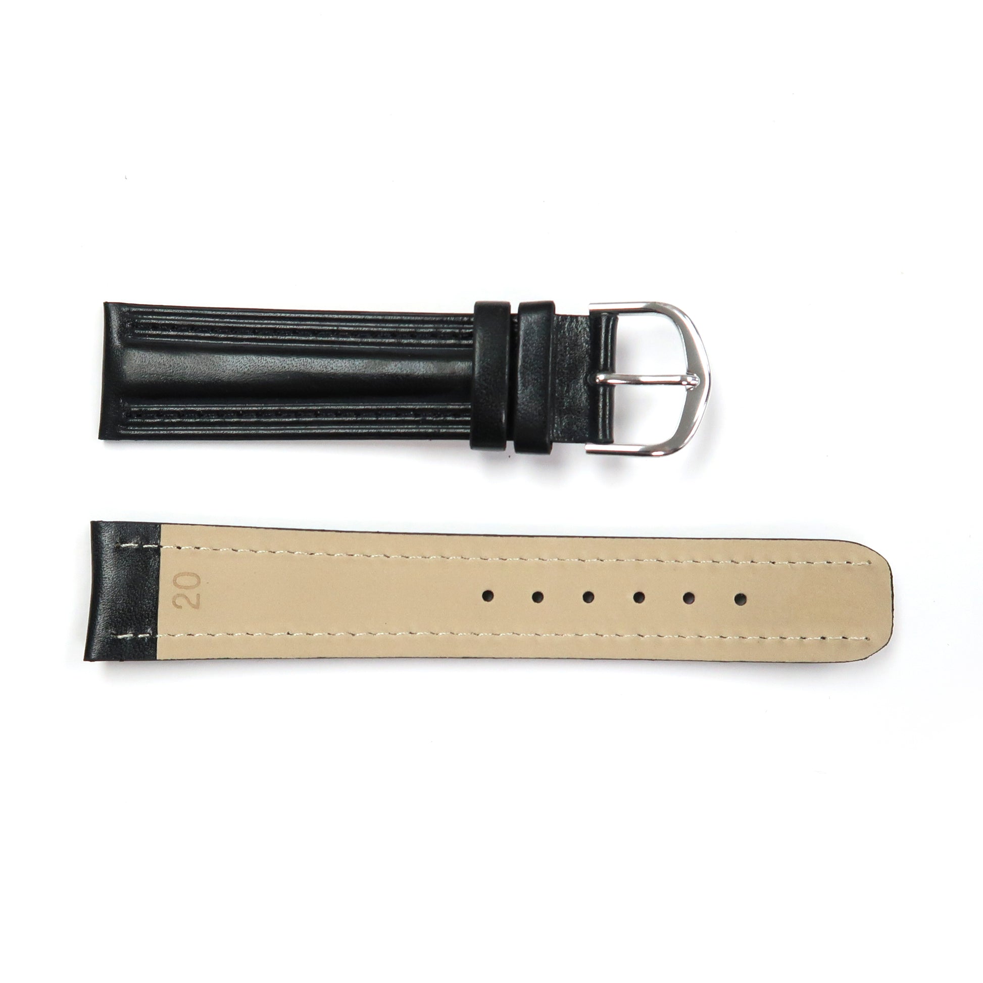 Genuine Leather Watch Band Padded Classic Plain Grain Stitched in Black an Brown 16,18,20mm - Universal Jewelers & Watch Tools Inc. 