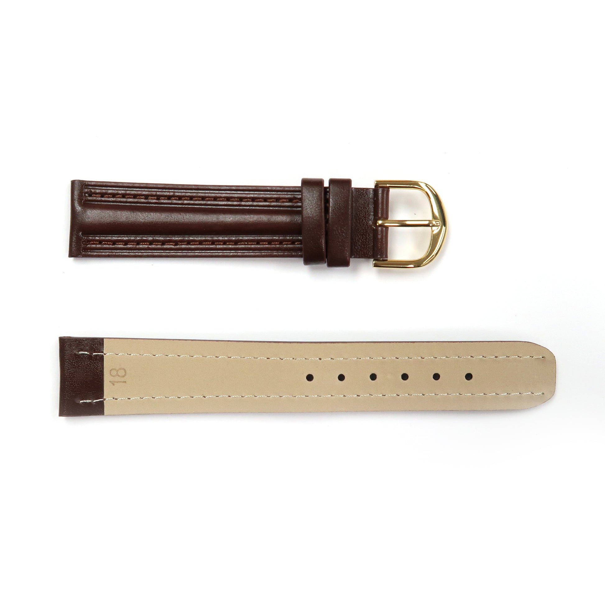Genuine Leather Watch Band Padded Classic Plain Grain Stitched in Black an Brown 16,18,20mm - Universal Jewelers & Watch Tools Inc. 