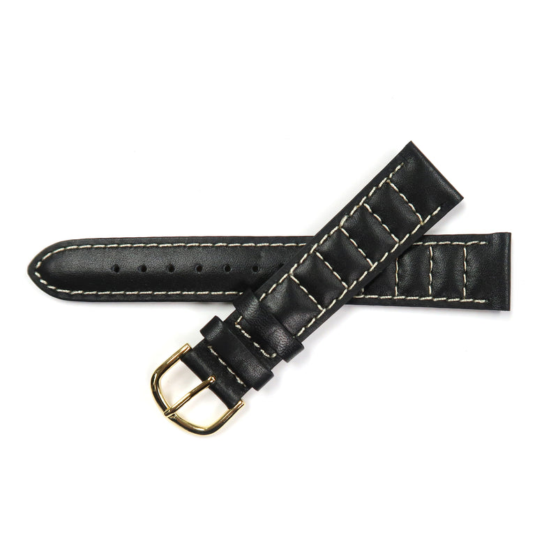 Load image into Gallery viewer, Genuine Leather Watch Band 18mm Padded Classic Plain Grain Stitched in Black and Brown - Universal Jewelers &amp; Watch Tools Inc. 
