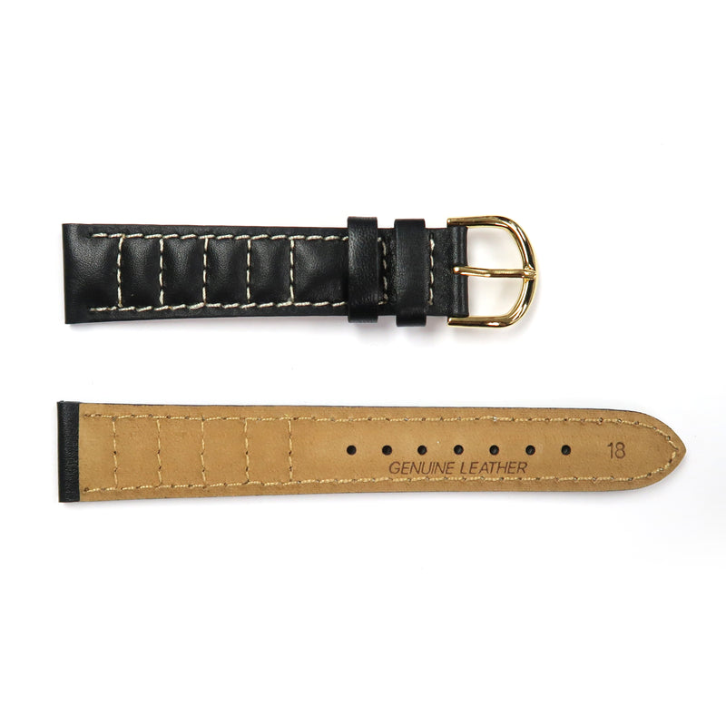 Load image into Gallery viewer, Genuine Leather Watch Band 18mm Padded Classic Plain Grain Stitched in Black and Brown - Universal Jewelers &amp; Watch Tools Inc. 
