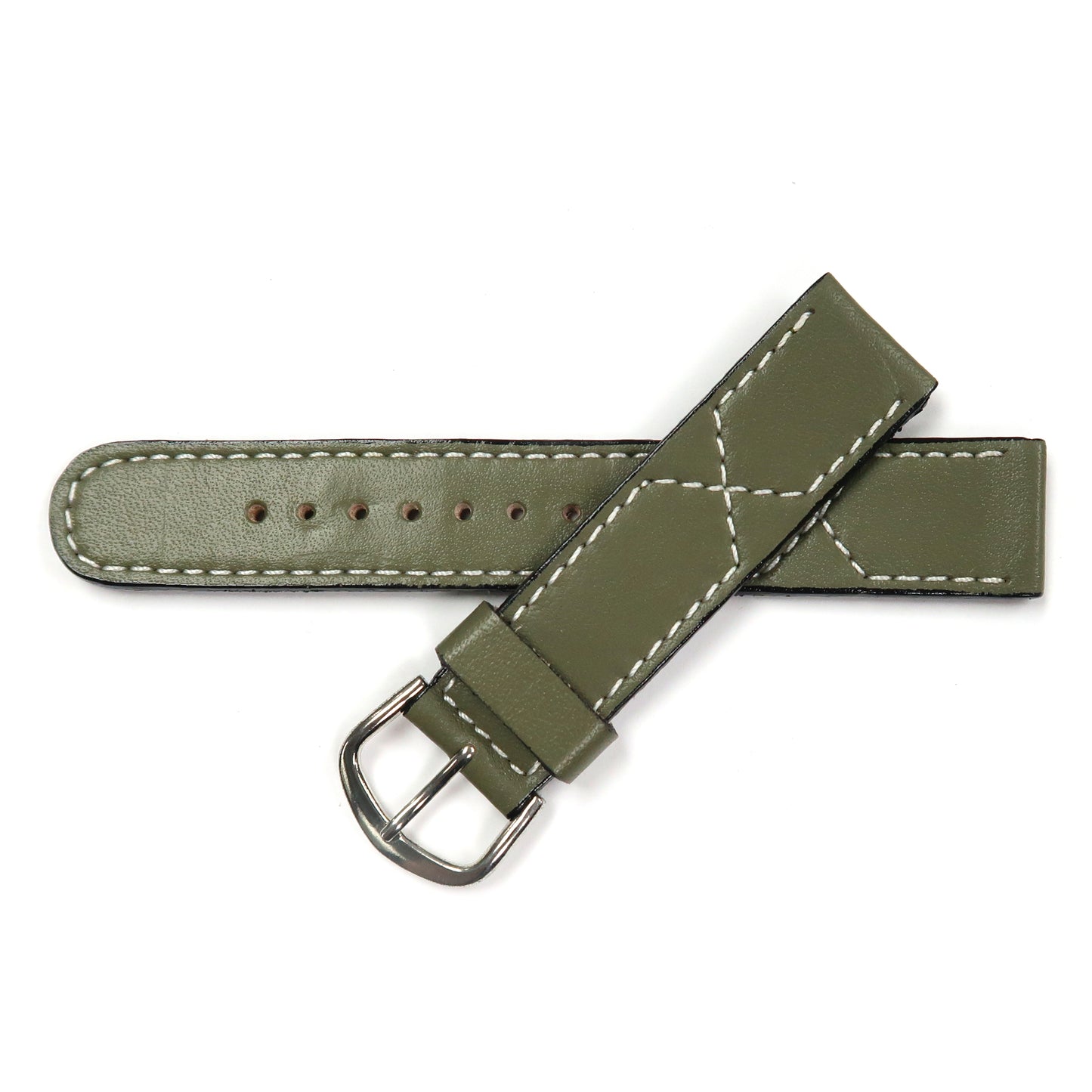 Genuine Leather Watch Band 18mm Plain Grain Stitched Band in Green - Universal Jewelers & Watch Tools Inc. 
