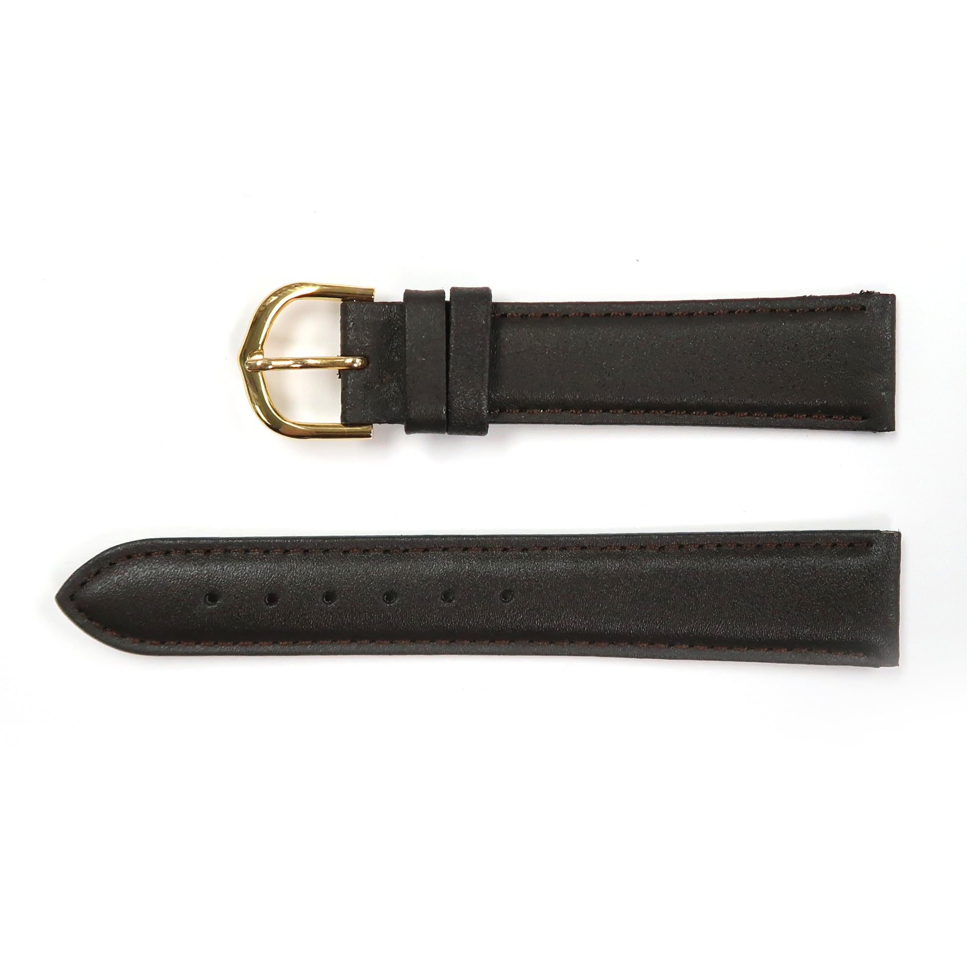 Genuine Leather Watch Band 18mm Padded Classic Plain Grain Stitched in Black and Brown - Universal Jewelers & Watch Tools Inc. 