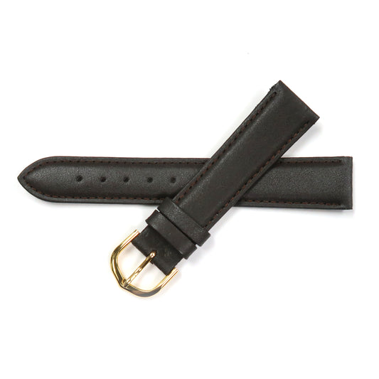 Genuine Leather Watch Band 18mm Padded Classic Plain Grain Stitched in Black and Brown - Universal Jewelers & Watch Tools Inc. 