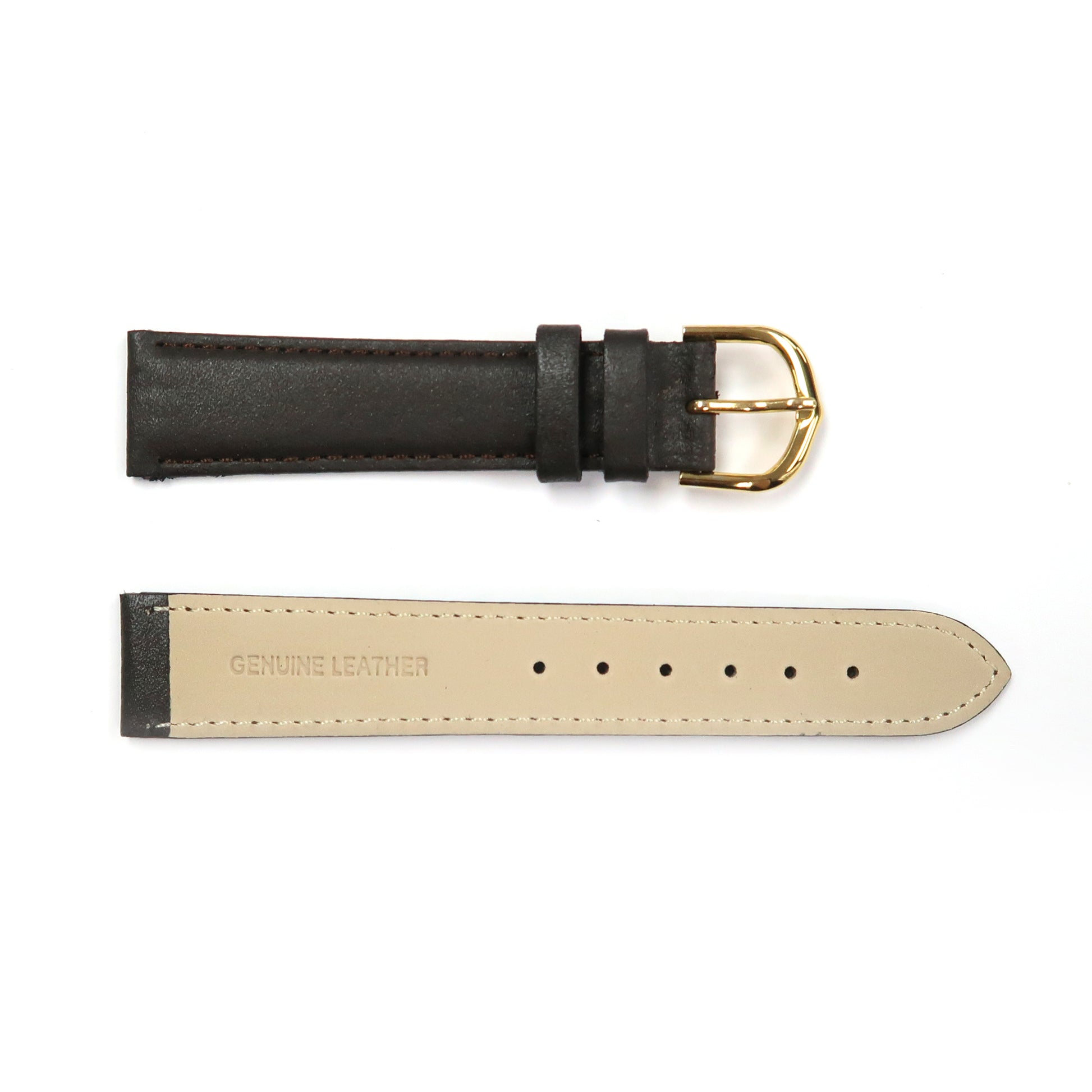 Genuine Leather Watch Band 18mm Padded Classic Plain Grain Stitched in Black and Brown - Universal Jewelers & Watch Tools Inc. 