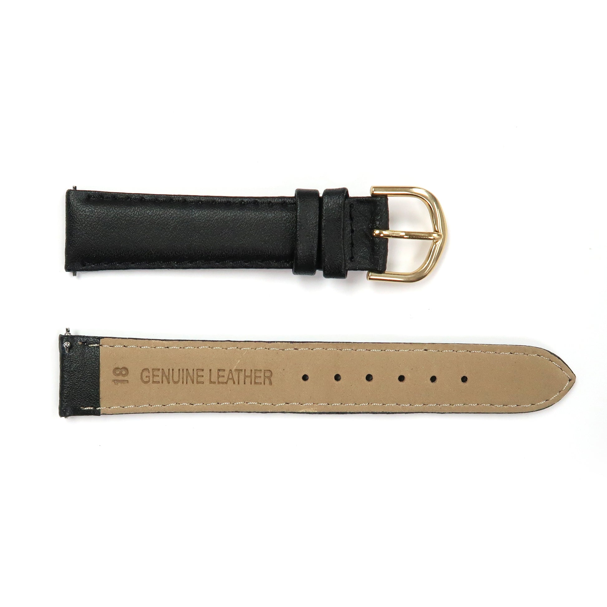 Genuine Leather Watch Band 18mm Padded Classic Plain Grain Stitched in Black and Brown - Universal Jewelers & Watch Tools Inc. 