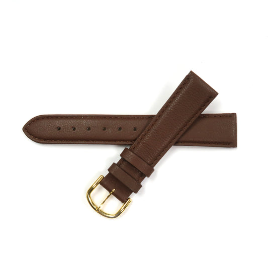 Genuine Leather Watch Band 18mm Padded Classic Plain Grain Stitched in Brown - Universal Jewelers & Watch Tools Inc. 