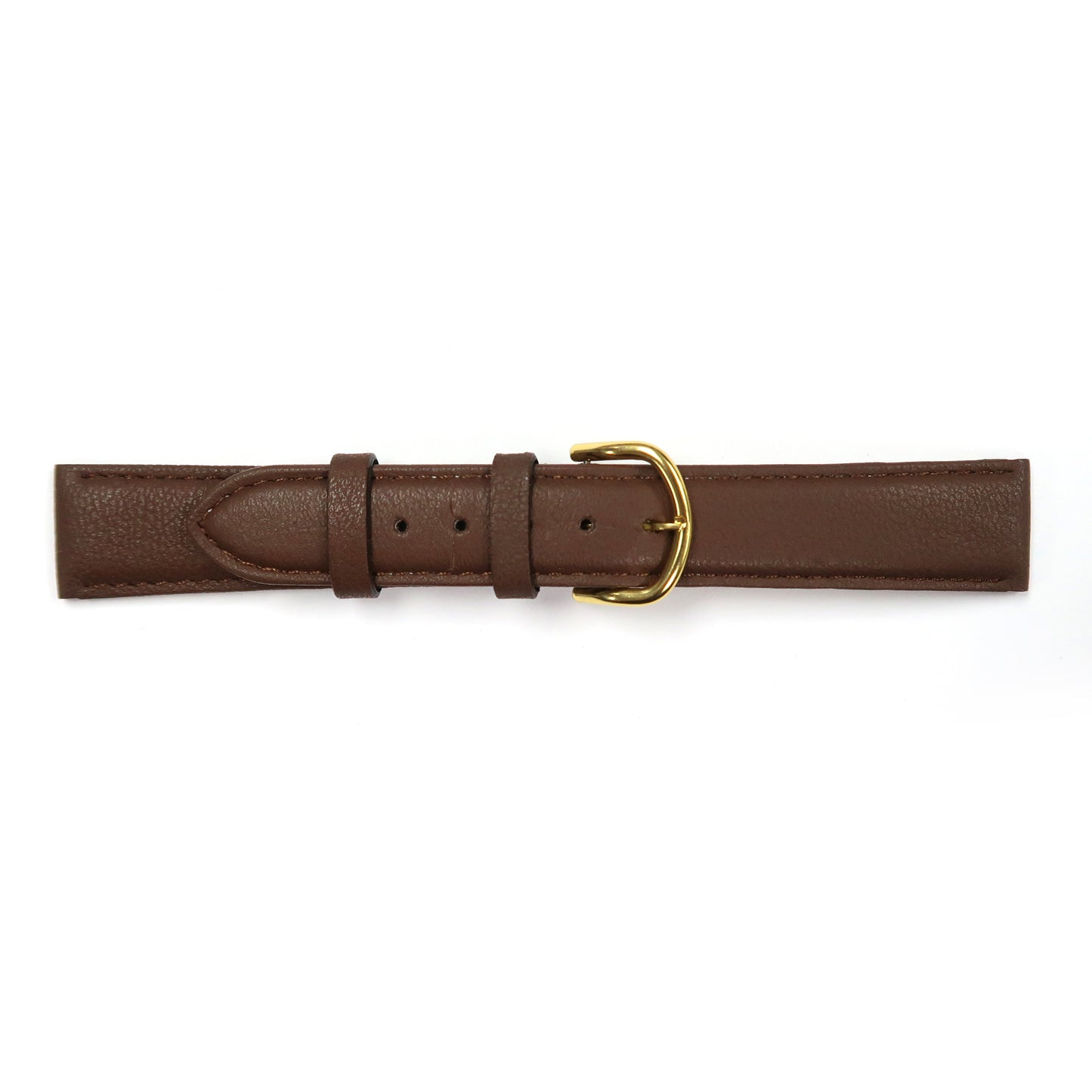 Genuine Leather Watch Band 18mm Padded Classic Plain Grain Stitched in Brown - Universal Jewelers & Watch Tools Inc. 