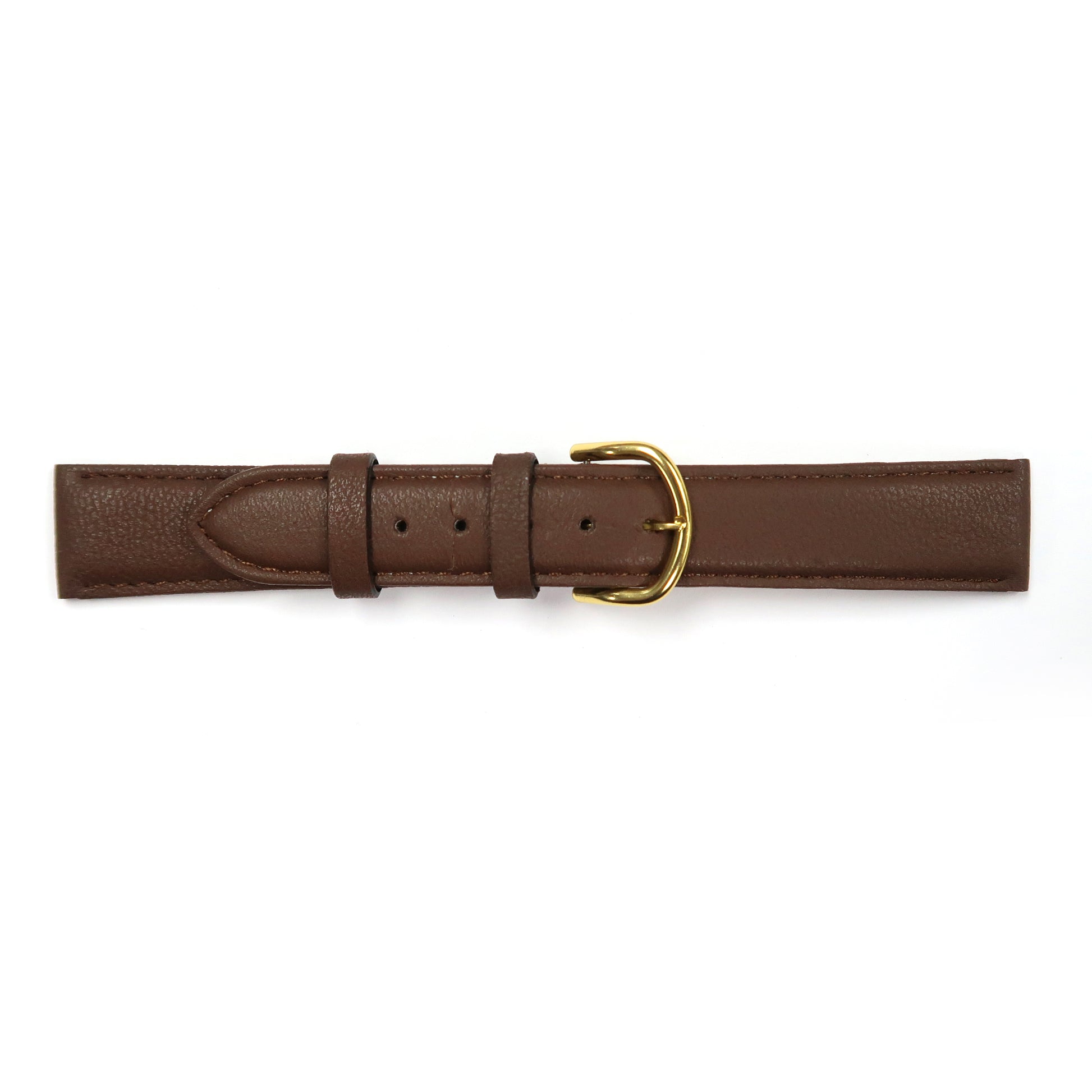 Genuine Leather Watch Band 18mm Padded Classic Plain Grain Stitched in Brown - Universal Jewelers & Watch Tools Inc. 